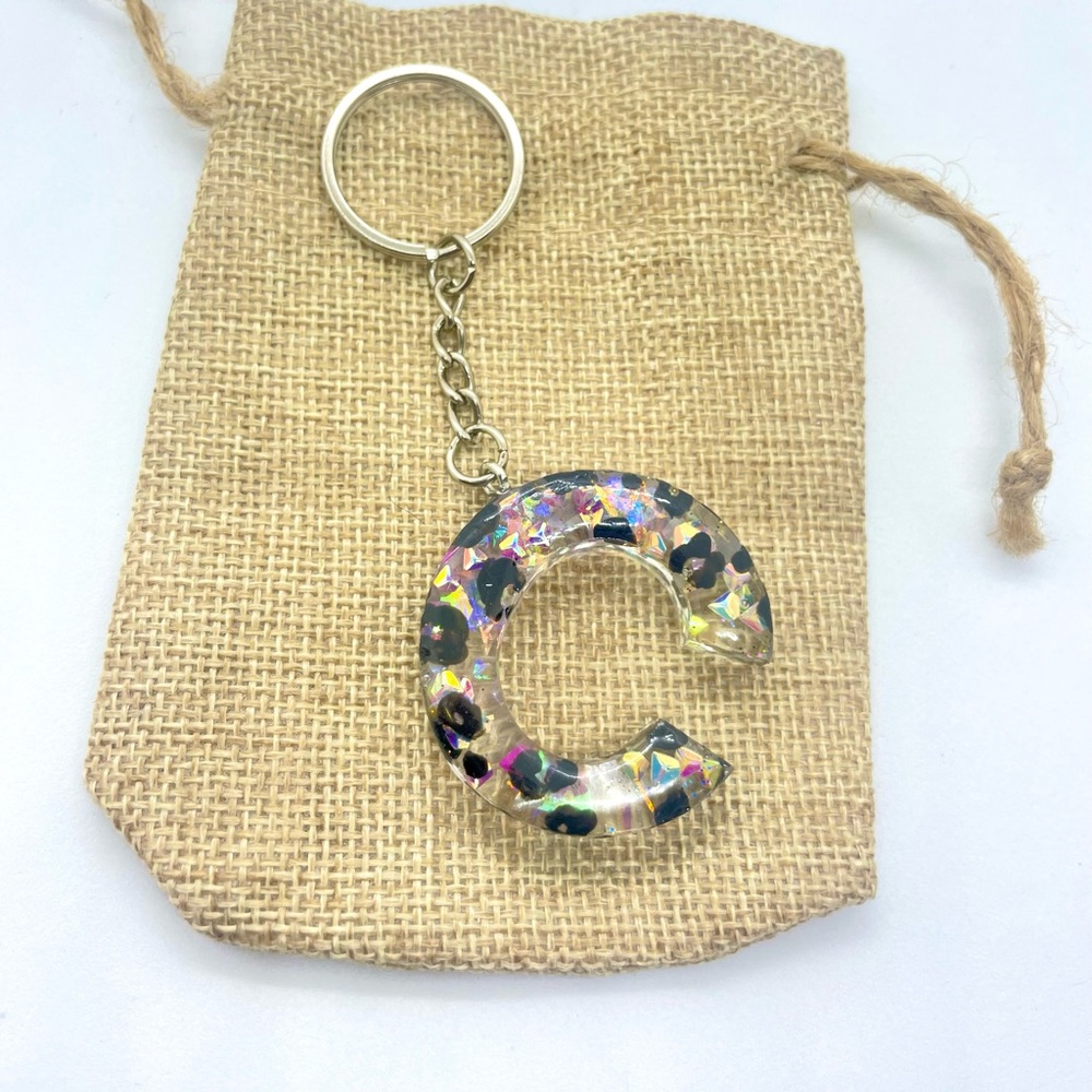 C Letter Resin Keychain - Silver Keyring